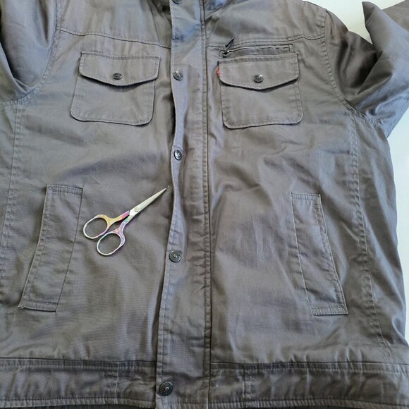 Levi's Trucker  Jacket Men XL Gray Waxed Denim Sherpa Lined Pockets Western FLAW - Picture 16 of 16